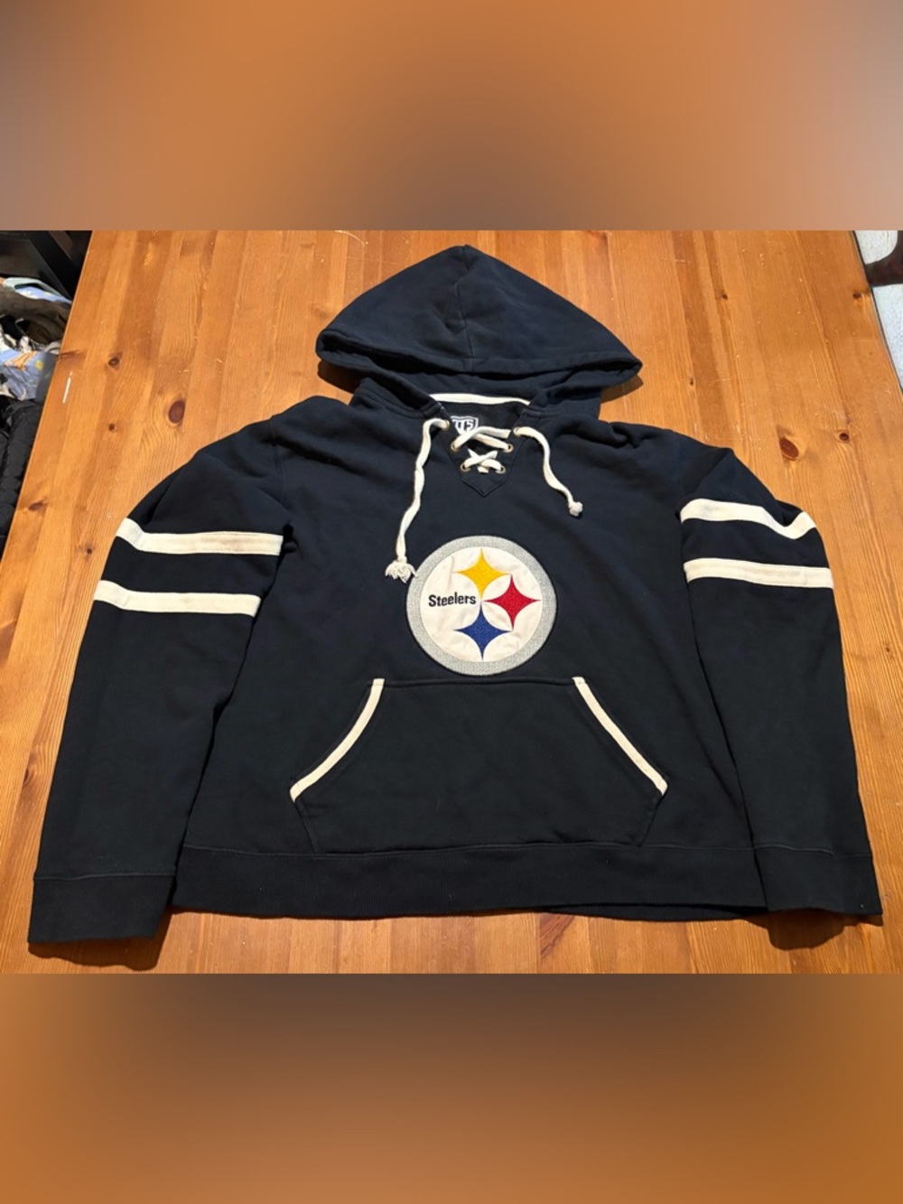 OTS Pittsburgh Steelers Women’s Lace-Up Hoodie with Striped Sleeves
